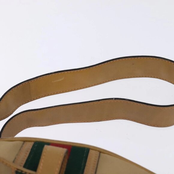 GUCCI Web Sherry Line Shoulder Bag Canvas Leather Beige Gold Auth BA5901 - Picture 9 of 16